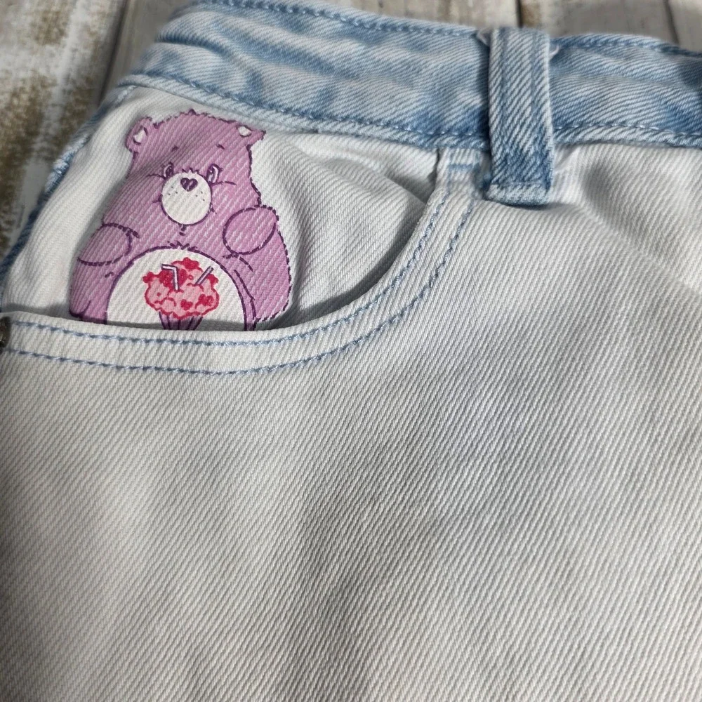 Justice Care Bears Denim Mini Skirt Light Wash Colorblock GirlButton Large 12/14